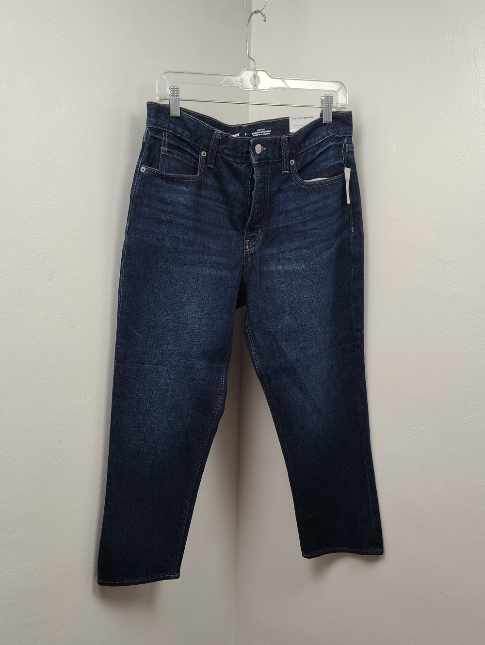 New Old Navy High-Rise Slouchy Straight Womens Jeans Size 8 Dark Wash Button Fly